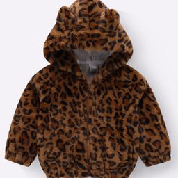 Kookie Kids Full Sleeves Front Open Hooded Winter Jacket With Cheetah Print Design & Ears Applique - Brown-image-92