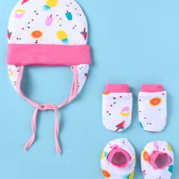 OHMS Single Jersey Knit Cap Mitten & Booties Fruits Print Pink - Diameter 11 cm-image-76