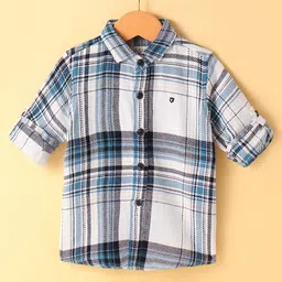 JASH KIDS Cotton Woven Full Sleeves Checkered Shirt - Navy Blue & White-picture-38