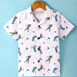JASH KIDS Cotton Knit Half Sleeves Sports Theme Printed Shirt - White-picture-14
