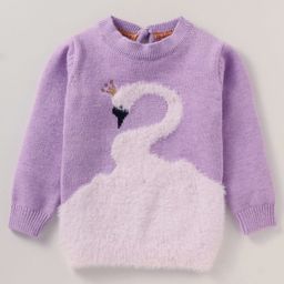 Yellow Apple Nylon Knitted Full Sleeves Pullover Sweater With Swan Design & Pearl Detailing - Lilac-image-59