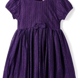 Babyhug Woven Half Puffed SleevesFrock with Bow Applique - Navy Blue-image-31