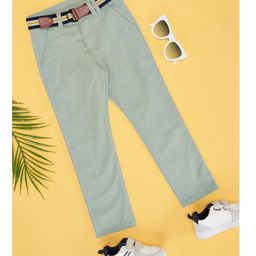 Pantaloons Junior Cotton Solid Trousers With Belt - Mint-image-22