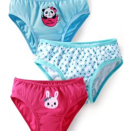 Babyhug Single Jersey Knit Panties With Animal & Floral Print Pack of 3 - Dark Pink White & Blue-image-60