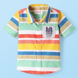Babyhug Cotton Woven Half Sleeves Striped Shirt with Surf Print - Yellow & Red-image-9