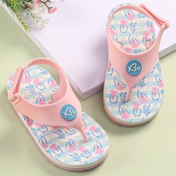 Babyoye Velcro Closure Flip Flops with Floral Print - Baby Pink-image-27