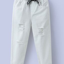 Mark & Mia Cotton Full Length Distresses Trouser - White-image-89