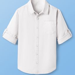 Pine Kids Linen Woven Full Sleeves Solid Shirt - White-image-77