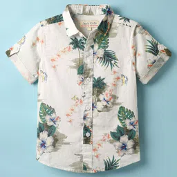 Jash Kids Cotton Woven Half Sleeves Tropical Theme Print Shirt - Green Red & Beige-picture-27