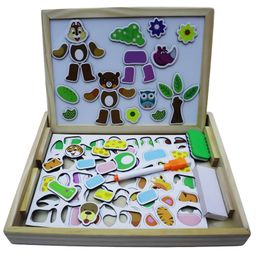 NEGOCIO Wooden Multifunction Animal Puzzle Board Double-Sided Magnetic Drawing & Writing Blackboard, Early Learning Educational Toy For Baby- PACK OF 1- COLOR MAY VARY-21