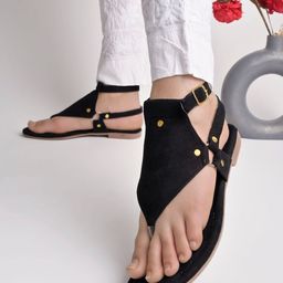 Shoetopia Ankle Strap Detailed Solid Sandals - Black-image-42
