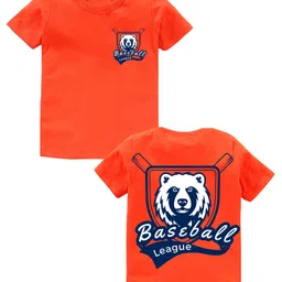 KAVEE Pure Cotton Half Sleeves Baseball League Text Printed Tee - Orange-picture-17