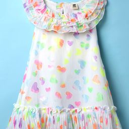 ToffyHouse Woven Sleeveless Frock With Heart Print - White-image-64