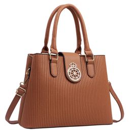 SYGA Elegant Striped Handbag for Women Crown Emblem Design, Convertible Crossbody & Shoulder Bag(Brown)-picture-3