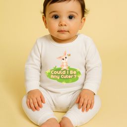 The Peppy Tend 100% Cotton Knit Full Sleeves Could I Be Any Cuter Text & Bunny Printed Romper - White-picture-20