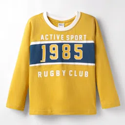 Taeko Single Jersey Knit Full Sleeves T-Shirt with Sport Theme Text Print - Yellow-picture-40