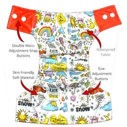 VParents Jumbo and Rain Print Reusable and Adjustable Cloth Diapers With ultra Absorbent Insert with 5 Layers Washable Pack of 2 - Multicolor image 2