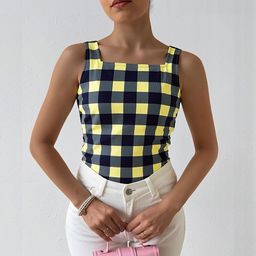 DressBerry Women Checked Tank Crop Top-image-98