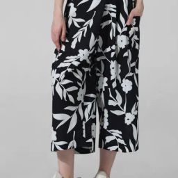 Only Black & White Cotton Floral Print High Rise Culottes-picture-25