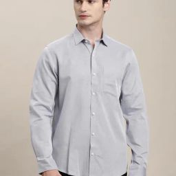 Turtle Grey Cotton Slim Fit Dobby Shirt-image-75
