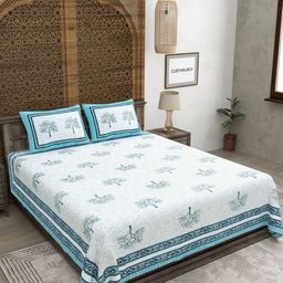 CLOTHOLOGY White & Blue Printed Pure Cotton 180 TC King Bedsheet Set 2.75 m x 2.25 m-image-96
