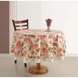 Swayam Cream & Pink Cotton 200 TC Round Table Cover 6 Seater - Set of 1-image-94