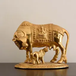eCraftIndia Golden Kamdhenu Cow and Calf Metal Figurine-15