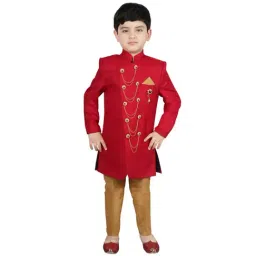 SG Yuvraj Kids Maroon & Brown Solid Sherwani with Pyjama-image-42