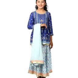 Aurelia Kids Blue Printed Top, Skirt with Dupatta-image-119
