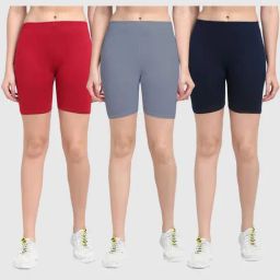 Gracit Maroon & Grey Cotton Sports Shorts - Pack Of 3-image-49