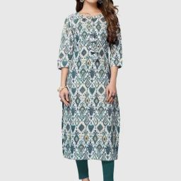Rajnandini White & Green Printed Straight Kurta-image-51