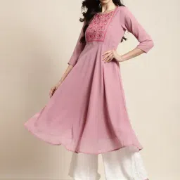 Jompers Pink Floral Print A Line Kurta-image-6