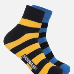UnderJeans by Spykar Yellow & Blue Striped Socks - Pack of 2-28