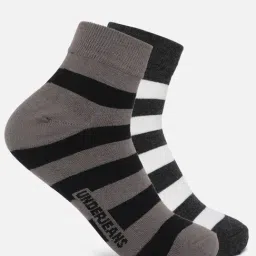 UnderJeans by Spykar Grey & White Striped Socks - Pack of 2-25