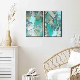 999Store Multicolor Vinyl Wall Painting Panel with Fibre Frame - Set of 2-44