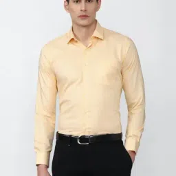 Van Heusen Yellow Cotton Slim Fit Checks Shirt-image-52