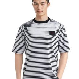 Rare Rabbit White Boxy Fit Stripes T-Shirt-image-51