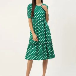 BRINNS Green Printed Midi A Line Dress-image-59