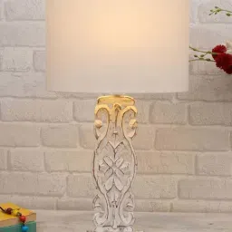 Homesake White Wood Sculptural Hand Carved Table Lamp-37