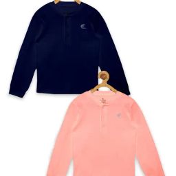 Kiddopanti Kids Pink & Navy Solid Full Sleeves T-Shirt (Pack Of 2)-image-46
