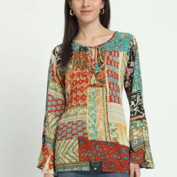 Veldress Green Rayon Comfort fit Printed Blouses-image-50