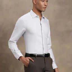 Turtle Grey Cotton Slim Fit Dobby Shirt-image-49