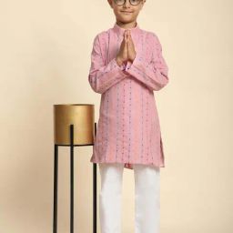 Pro-Ethic Style Developer Boys Pink Cotton Printed Full Sleeves Kurta Sets-image-49