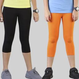 TWIN BIRDS Kids Black & Yellow Cotton Regular Fit Leggings (Pack of 2)-image-54