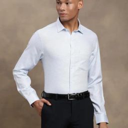 Turtle Light Blue Cotton Slim Fit Dobby Shirt-image-36