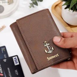 Dark Brown Personalized Trifold Anchor Wallet-image-22