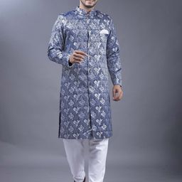 amzira Men Blue & Silver Printed Sherwani-picture-36