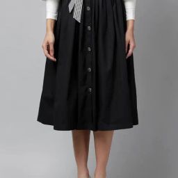 KASSUALLY Black A-Line Midi Skirt With Belt-10