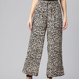 Popnetic Women Animal Printed Wide Leg High-Rise Trousers-image-52