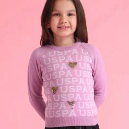 U.S. Polo Assn. Girls Pink Embellished Full Sleeves Sweater-image-117
